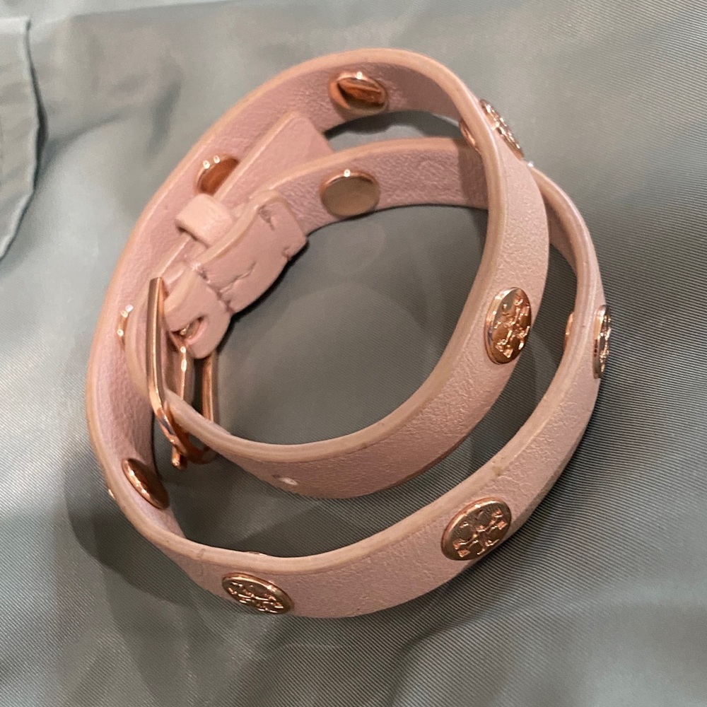 Tory Burch Light Pink Leather Bracelet with Gold Details